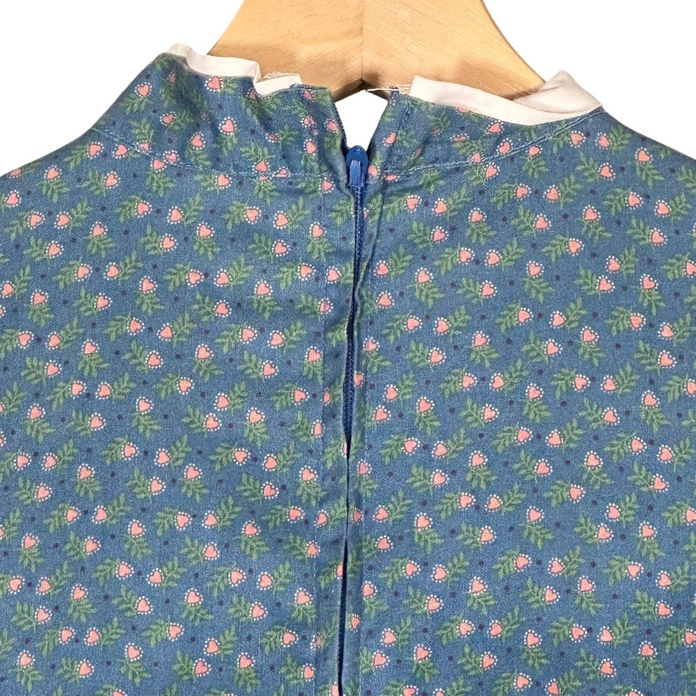 Vtg Prairie Country School Dress Blue‎ Floral High Neck Cottage Core Small - Picture 8 of 15